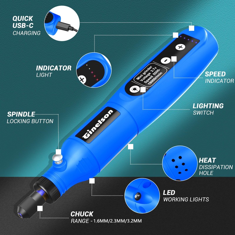 GINELSON Cordless Rotary Tool, 5 Variable Speed Mini Rotary Tool