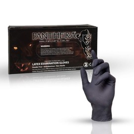 Panthera Powder Free Latex Examination Tattoo Gloves, Large, Black, 100-Piece