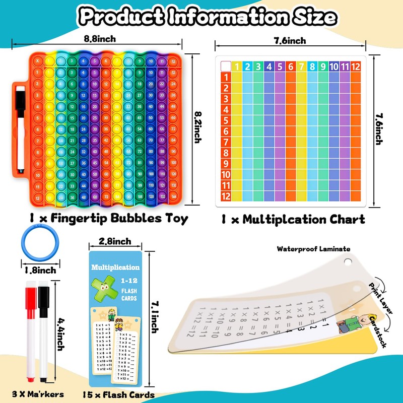 Multiplication Flash Cards + Fidget Multiplication Chart,Math Flash Cards,Suitable for