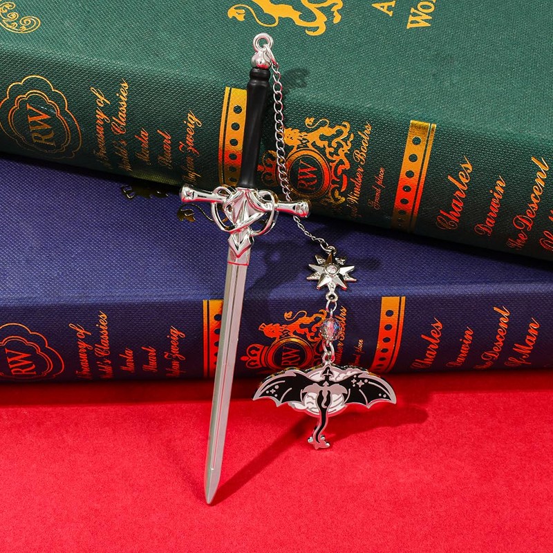 2PC Fourth Wing Inspired Sword Bookmark, Flying Dragon Page Marker