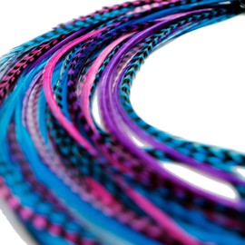 20 XXL Long 28-33 cm (11-13 Inches) Feather Hair Extensions, Real Feathers for Hair (Berry)