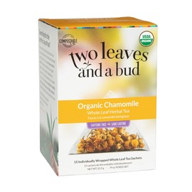Two Leaves and a Bud Organic Chamomile Herbal Tea Bags, Naturally Caffeine Free, Whole Leaf Chamomile Tea in Compostable Sachets, 15 Count (Pack of 1)