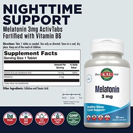 KAL - Ayuda para dormir de melatonina de 3 mg, tabletas de disolución rápida, relajación calmante y apoyo al ciclo de sueño saludable, con vitamina B6