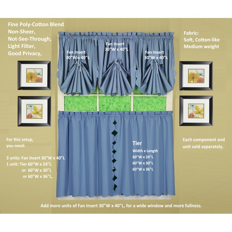 Today's Curtain, Orleans Scallop Curtain, Blue 36" Tier Pair and