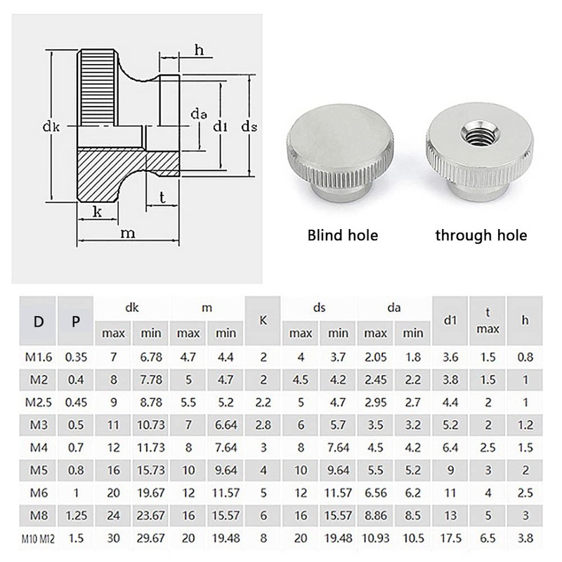 CONPHERON M8 Knurled Nuts Blind Hole Knurled Thumb Nuts 304
