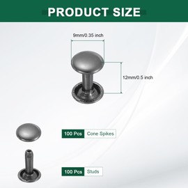 uxcell 100 Sets Double Cap Leather Rivets, 9x12mm Round Cap Metal Studs Rivets for Leather Craft Repair DIY Purse Belts Bags Shoes, Black