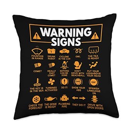 Warning Signs 101 Funny Car Mechanic Gift Gift Car Funny Throw Pillow