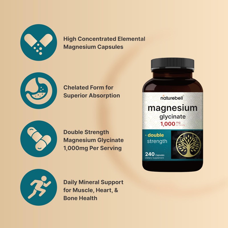 NatureBell Magnesium Glycinate 1,000mg, 240 Capsules | 500mg per Capsule