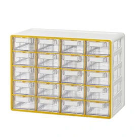 Blue Ginkgo Small 20-Drawer Cabinet – Stackable Clear Organizer for Hardware, Beads, Plastic Bricks, Office, and Craft Storage (Made in Korea, Yellow)