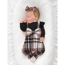 Queenstyle Baby Girl Clothes 12-18 Month Baby Girl Outfits Baby Girls' Clothing Onesie Baby Girl Outfits Long Sleeve Jumpsuit Baby Girl Fall Winter Outfits Black Plaid Romper Infant Girl Clothes
