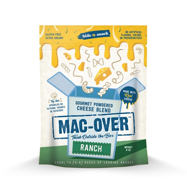 Hide-n-Snack Mac-Over - Gourmet White Cheddar Cheese Powder, Ranch Flavor, 8 Ounces - Equal to 6-8 Boxes of Leading Brands, No Artificial Flavors or Colors, Gluten Free, Keto Friendly