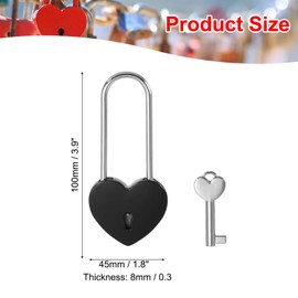 PATIKIL 3.9 Inch Love Locks Heart Padlock with Key Set, Single Heart Couple Wishing Lock Love Padlock for Lover Bridge Anniversary Diary Book Card Box, Black