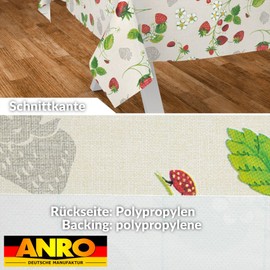 ANRO Oilcloth Tablecloth, Washable, Oilcloth, Garden Tablecloth, Outdoor, Indoor, 200 x 140 cm, Cut Edge, Strawberries
