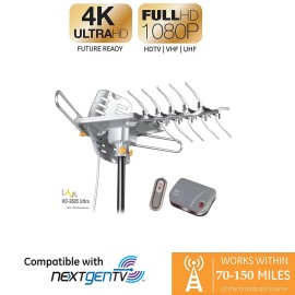 Lava  125 mile LAVA HD-2605, Ultra 4K Outdoor TV Antenna, HDTV UHF/VHF Motor Rotate