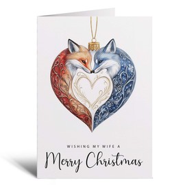 Postcard Prints - Christmas Card For Wife Foxes Bauble Love Heart Illustration Romantic Christmas Card For Wife