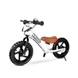 KRIDDO Pro Toddler Balance Bike for 2+ Year Old, 12 Inch Push Bicycle w Hand Brake & Kickstand, Gift Bike for 2-5 Boys Girls, White