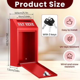 Yaocom Safe Cash Box Money Collection Metal Donation Box with Lock Wall Mount Pre Drilled Mailbox Delivery Ballot for Home Office Outdoor Self Serve Stand(Red,10.2 x 5.7 x 2.8 Inch)