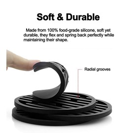 Silicone Coasters Set of 6, Drink Coasters with Holder, for Coffee Table, Office Desk, Cup Mat Set, Cup Coaster, Non-Slip and Non-Stick, 4 Inch - Black