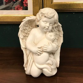 Wings Angel Holding a Cat Statue Faithful Angel Memory Memorial Cat Pet Figurine Garden Statue Indoor Outdoor Home Garden Guardian Rememberance Cat Figurine, 7 inch