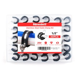Newdeli 30Pcs Cable Clamps 1/2 Inch Stainless Steel Cable Clamp Rubber Cushioned Hose Clamp Insulated Tube Clips Automotive Wire Pipe Clamps
