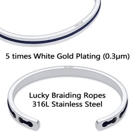 VEXXS Men's Cuff Bracelet, Cuff Bangle Bracelet With Lucky Braiding Ropes, 18K Real Gold Plated Bracelet for Men, Men’s Gold Bracelet Durable No Color Fading Cuban link Bracelet Classic Gift for Men (M-20cm (inner perimeter), B-Lucky Silver)
