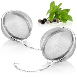 com-four® 2 x Tea Strainer Made of 304 Stainless Steel, Tea Infuser for Loose Tea, Herbs and Spices, Fine Mesh Tea Filter with Chain, Spice Strainer, Herb Strainer (Pack of 2, 6.5 cm Diameter)