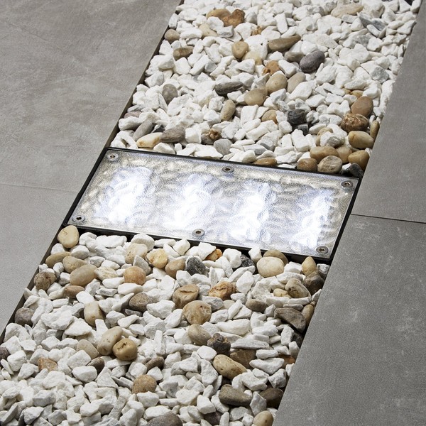 Solar Brick Landscape Path Light, 8x4 Recessed Polyresin Paver, Cool White LEDs, Waterproof, Outdoor Use, No Wires or Plugs - Rechargeable Battery Included