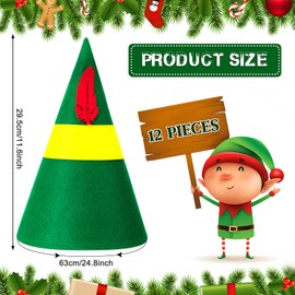 12 Pieces Christmas Elf Hat Costume Elf Hat Xmas Party Elf Accessories for Women Green Holiday Elves Hats Cone Felt Santa Hat Xmas Women's Costume Headwear for Adult Kids Party Costume Accessories