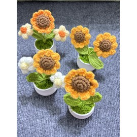 YaeTOP Crochet Flowers Artificial Sunflower for Office Desk Car Dashboard Decor,Sunflower Gifts for Women