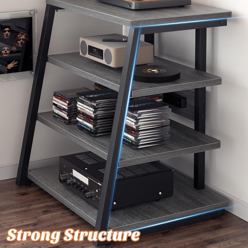 AV Media Stand with Outlets, Media Console with LED Lights,