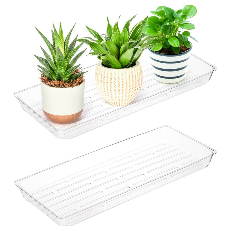 Kingrol 16 Pack Rectangular Plant Drip Trays, Clear Plant Saucers