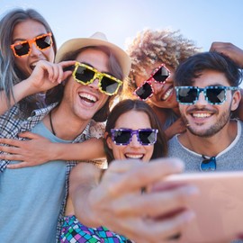 Rapidbok Pack of 6 Funny Pixel Sunglasses - Thug Life Mosaic Glasses for Adults and Children, Funny Party Glasses for Travel, Theme Parties, Concerts, Birthday Party Bags, Parties and Festivals,