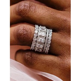 4 Pcs/Set Fashion Cubic Zirconia Ring For Women For Wedding Engagement Anniversary Party Jewelry Valentine's Day Gift:_Silver_6