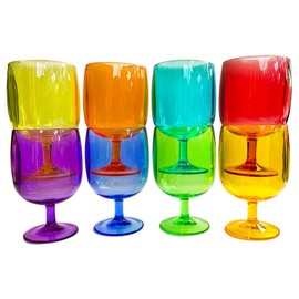 Lily's Home 12 oz Set of 8 Colors Unbreakable Poolside Acrylic Plastic Wine and Water Tumbler Stackable Goblets. Shatterproof Plastic and Ideal for Indoor and Outdoor Use, Reusable. Made in Taiwan.