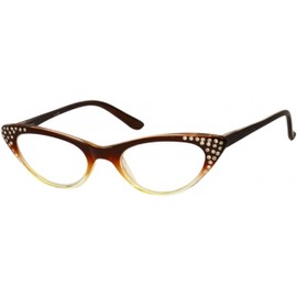 The Paulina Womens Cat Eye Reading Glasses Full Frame Rhinestone Readers, + 1.25 Brown Yellow Fade