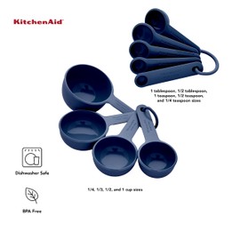 KitchenAid Universal Easy To Read Measuring Cup and Spoon Set with Soft Grip Handle for Maximum Control, Hang Hole and Nesting For Easy Storage, Dishwasher Safe, 9 Piece, Ink Blue