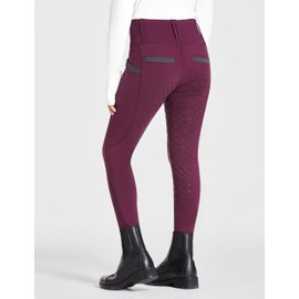 FitsT4 Sports Girls Full Seat Riding Tights High Waist Kids Equestrian Breeches Horse Schooling Pants Zipper Pockets Wine Size XL