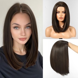 WOKESTAR Bob Wigs for Women Middle Part Bob Style Heat Resistant Fibre Synthetic Heat Resistant Wigs Dark Brown Color