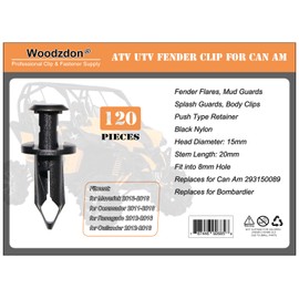 Woodzdon 120 Clips with Remover for Can Am 293150089 ATV UTV Fender Clip Fit 8mm 5/16 inch Hole Body Rivet Push Pin for Can Am Commader Maverick Renegade Outlander for Bombardier Splash Guard Retainer
