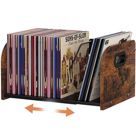 RUILALIFE Vinyl Record Storage Holder, Expandable Record Holder Rack With Movable Divider, 110 LP Album Display Shelf Stand, Magazine Holder