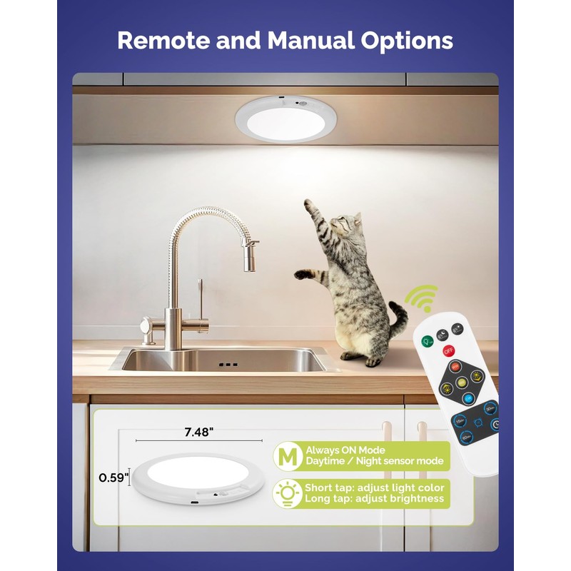 Aggforbl Battery Powered Ceiling Light with Remote, 7.48" Rechargeable Shower