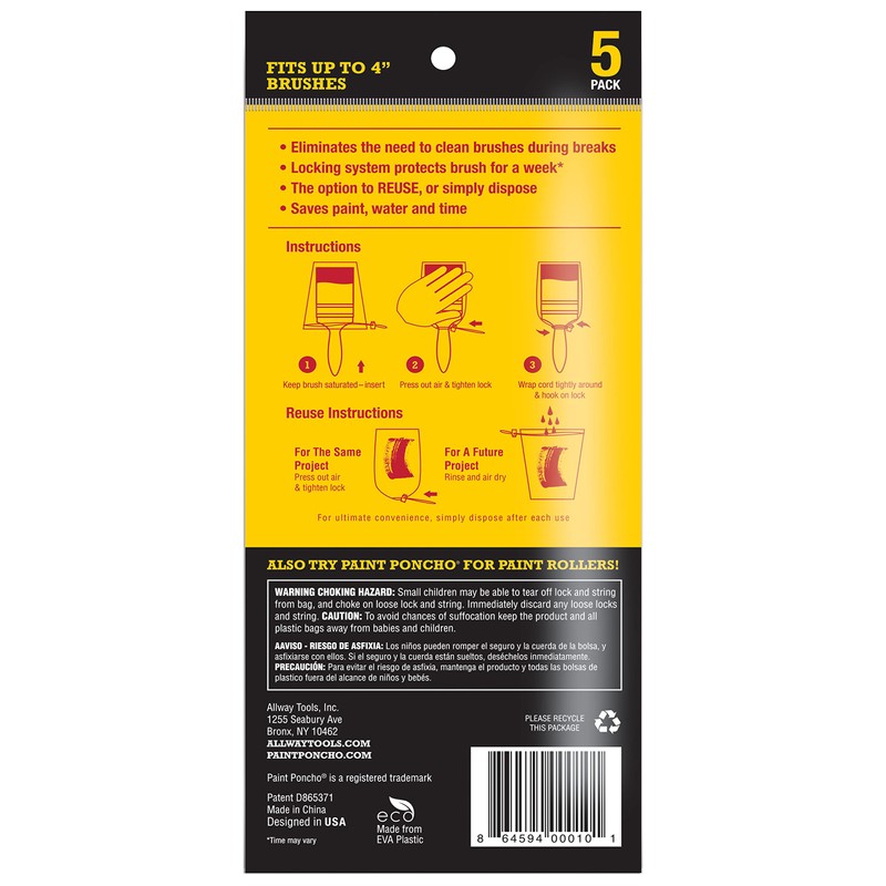 Allway Paint Poncho pon-br Paint Poncho, Clear, 5 Pack