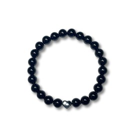 Majas Perlen Turmalin Armband echt mit Perlen 8mm und Herzperle aus Edelstahl - passend Größen 16 bis 19cm - Handmade Perlenarmband Schutz Kraft Stärke - Spiritueller Schmuck Damen