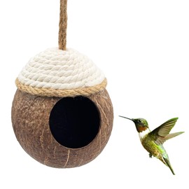 Rebecca online Coconut Bird Nest Hut with Ladder for Parakeets, Conures, Cockatiel, Small Animals, Pet Cage Habitat Decor