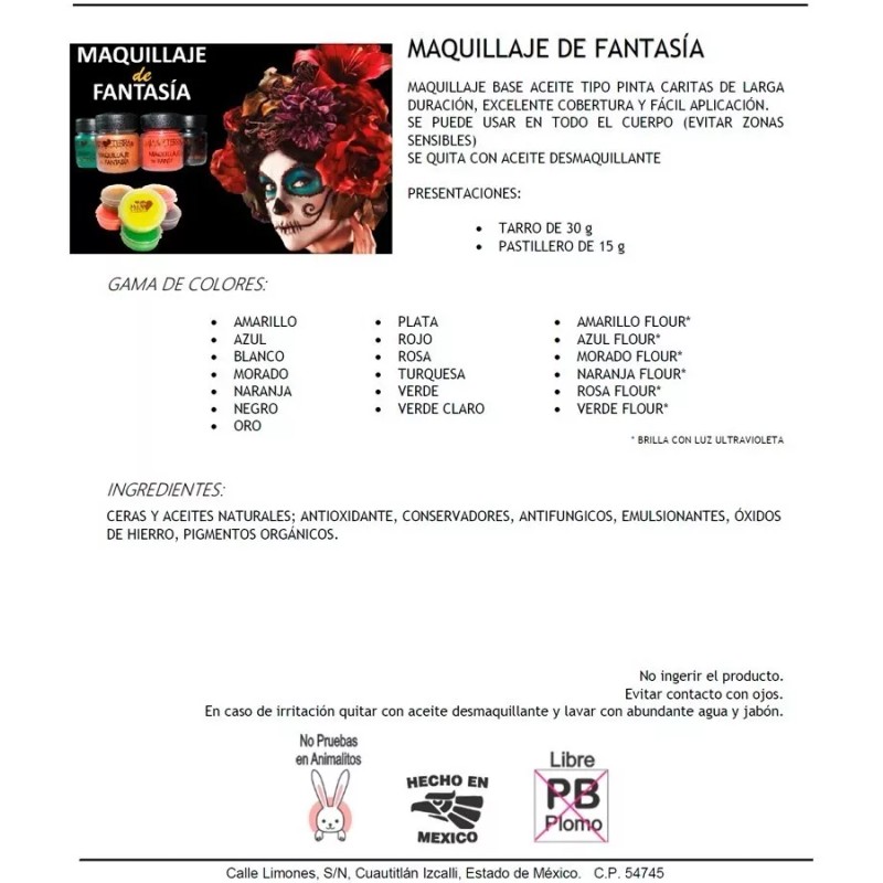 Mia Terra Cosmetics Maquillaje Pintacaritas Bodypaint Fiesta Catrina 24 Pzas