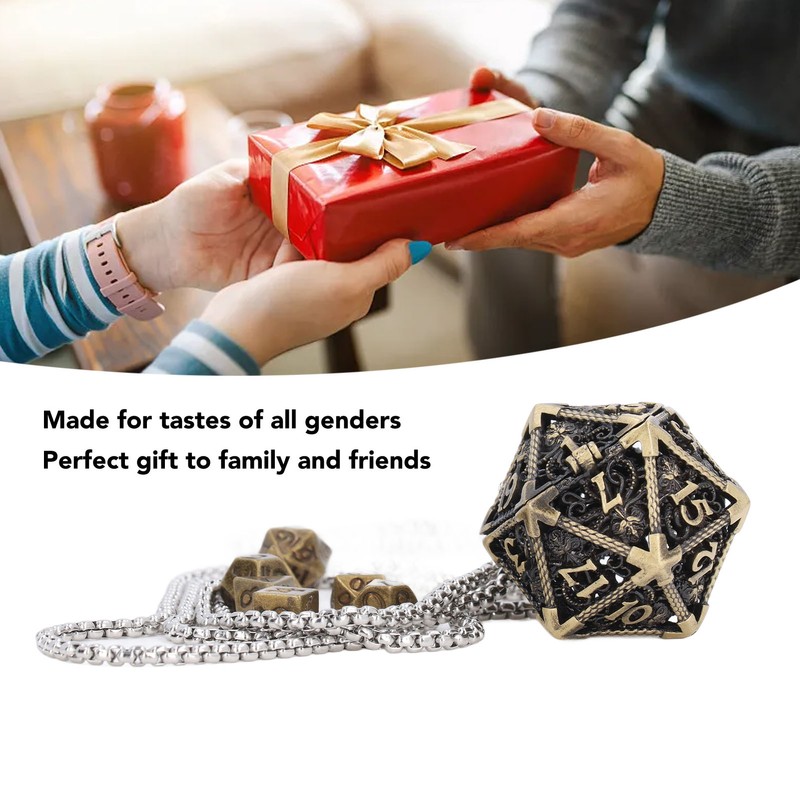 Mini Dice Set Necklace Antique Tiny Small Metal Hollow Polyhedral