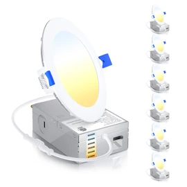 Ensenior 6 Pack 4 Inch Ultra-Thin LED Recessed Light with Junction Box, 2700K-6000K Selectable, 9W 75W Eqv, Dimmable, 750LM High Brightness - ETL Certified