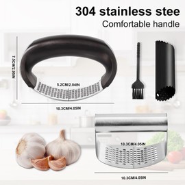 Stainless Steel Garlic Press Rocker, 2Pcs Garlic Crusher, New Garlic Chopper, Essential Kitchen Gadgets, Garlic Crusher with Ergonomic Handle for Easy Use