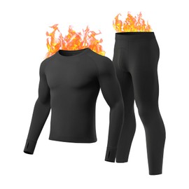 Gagli Thermal Underwear Set for Men Long Johns with Fleece Lined Warm Base Layer Top Bottom Set for Cold Weather (Black, XL)