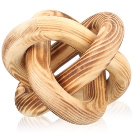 Yalikop 3 Link Wood Knot Decor - Hand Carved Coffee Table Decoration, Boho Chain Link Decor, Modern Shelf, Rustic Objects for Home Living Room Bedroom (Burnt)